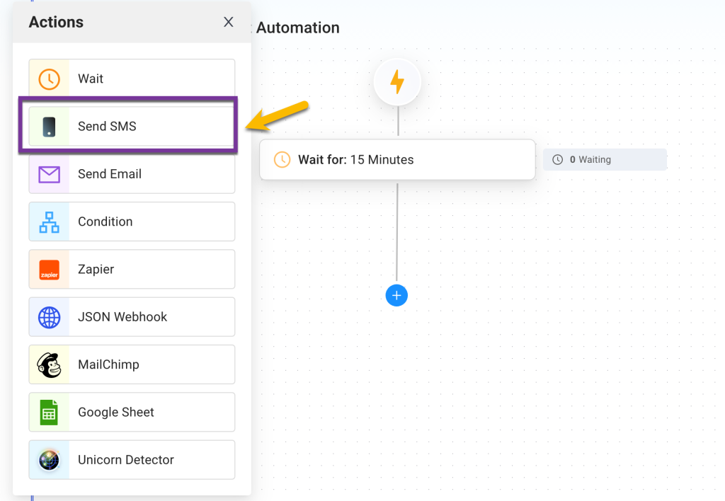 Select Send SMS from our list of sales automation tools 